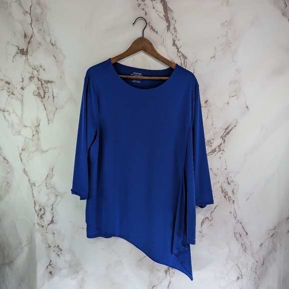 Chicos Shirt Women 3 XL Royal Blue Ultimate Tee Flowy Asymmetric Long Sleeve - Picture 1 of 11